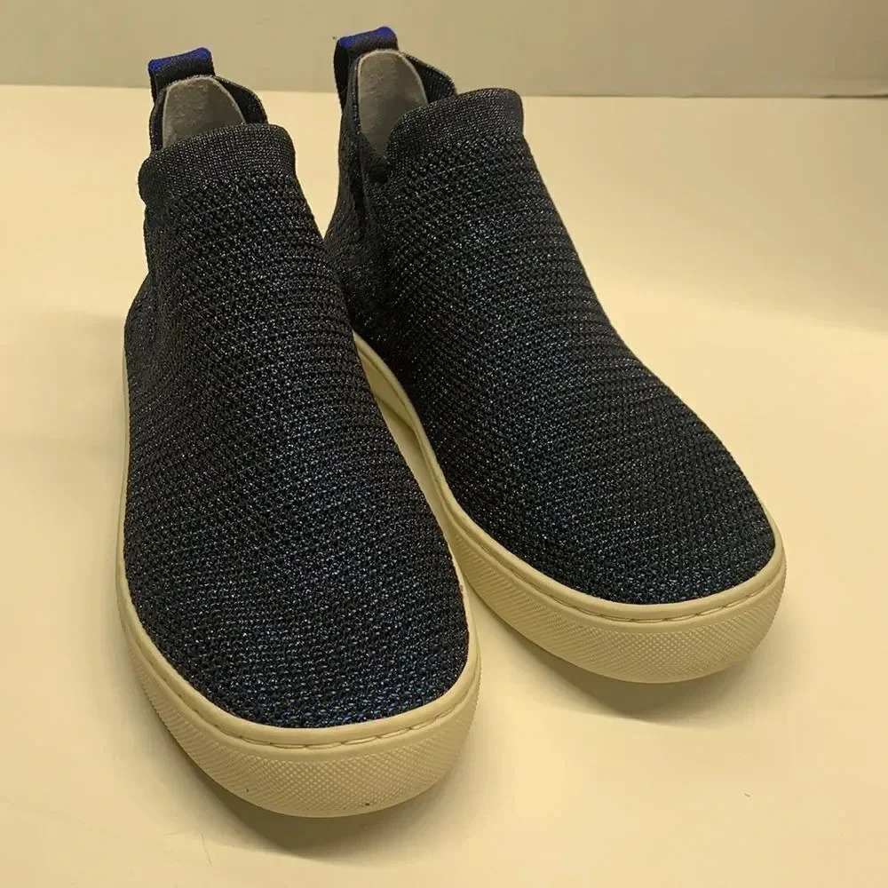 Rothys Chelsea Sneaker Shoes High Top Metallic Lattice Stitch Blue Size 5.5 - Picture 13 of 14
